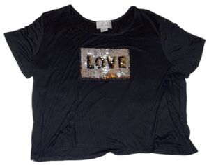 CAREN SPORT T-Shirt Flip Sequins Stretch "Love" Short Sleeve Womens 2X Black USA